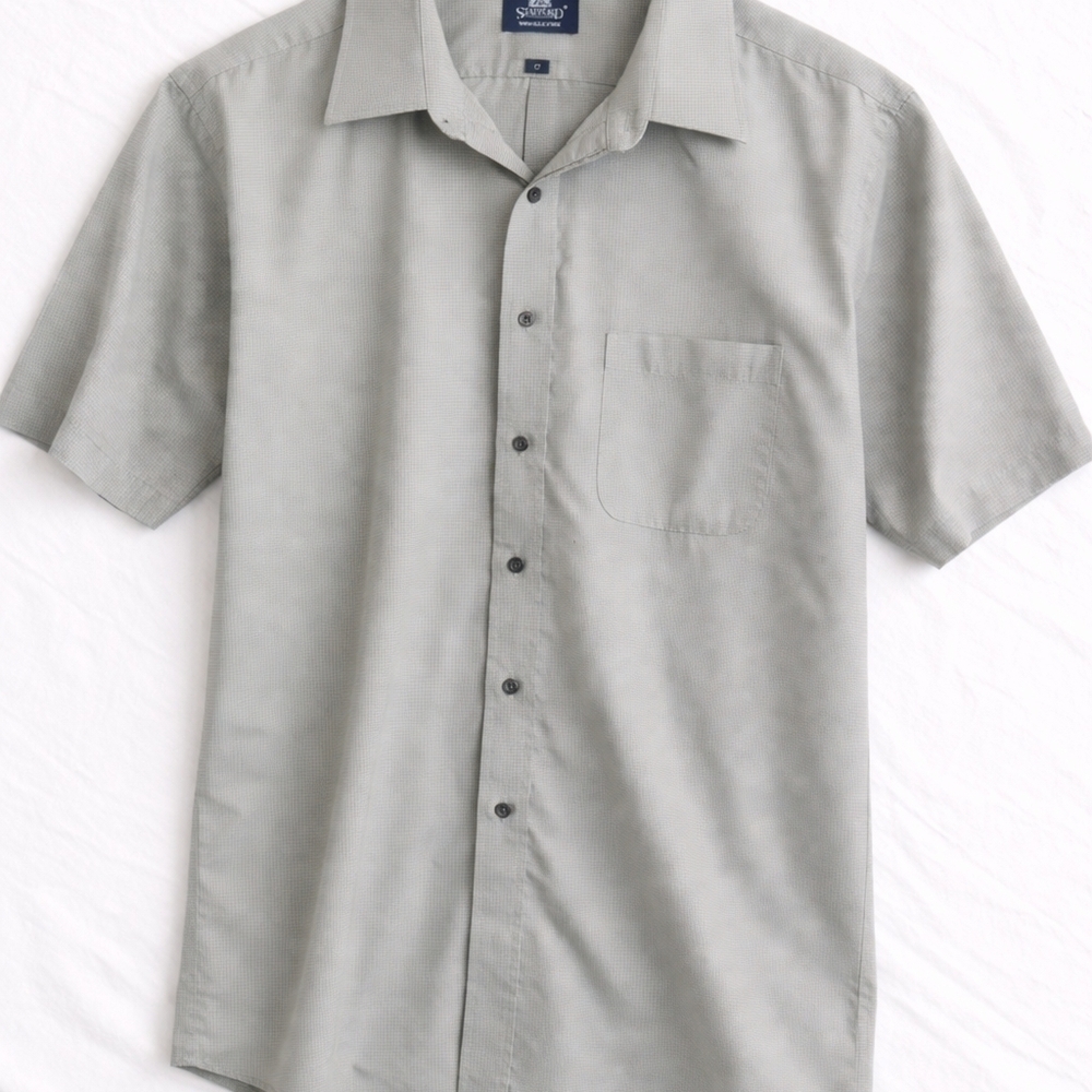 Stafford Men's Gray Short Sleeve Button Down Shirt